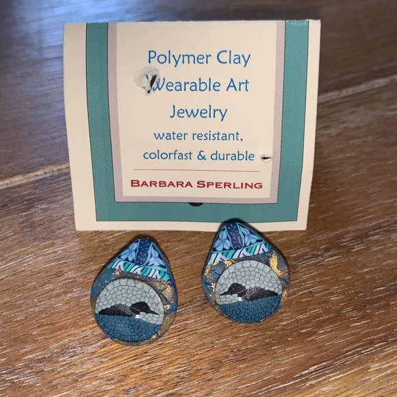 BEADUNIQUE BY BARBARA SPERLING | Polymer Clay Post Earrings w/ Loons | One size - Picture 3 of 6